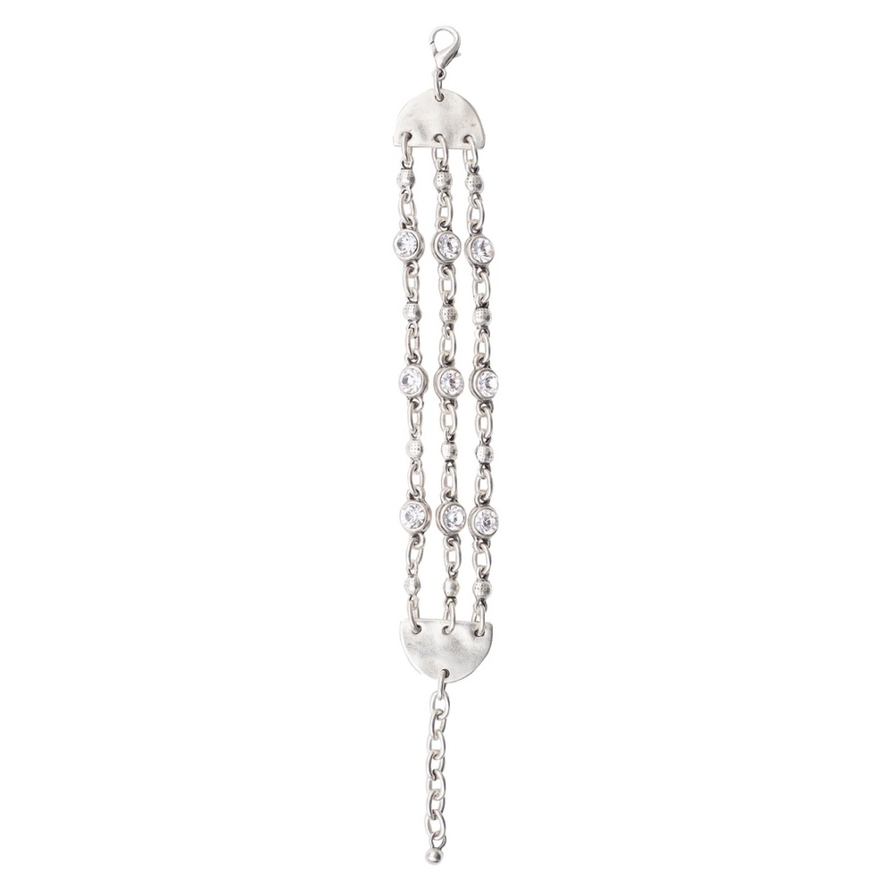 Handmade Crystal Pewter Bracelet - triple strand crystal in SS plated - NWT
